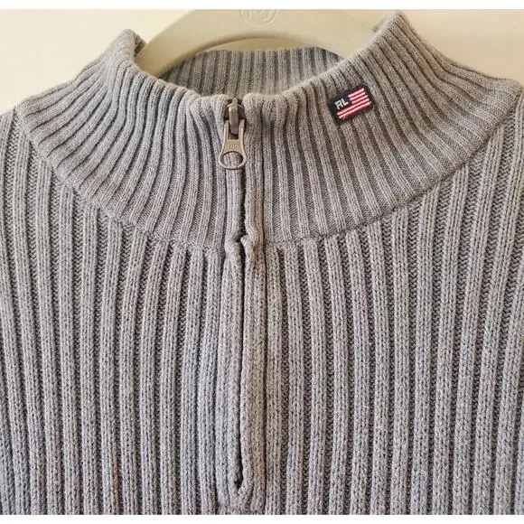 Ralph Lauren Polo Jeans Co Mens XL Half Zip Sweater Flag Cotton Gray Collegiate - Picture 4 of 7